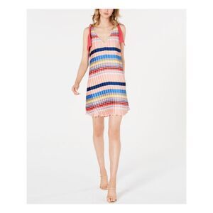 FOXIEDOX Womens Pink Color Block Sleeveless V Neck Short Shift Dress Size: L